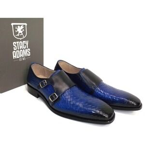 Stacy Adams Torrance Leather Oxford Blue Slip on woven print Shoe - 9 M